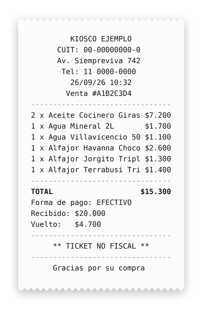 Comprobante de venta impreso por Cajita POS